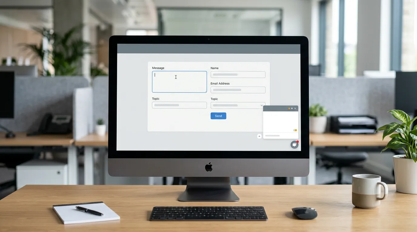 Contact form or communication interface on a computer or mobile device, professional customer service setup